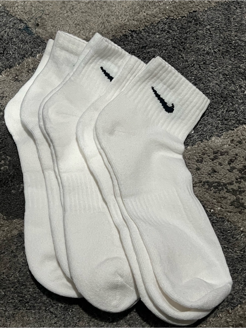 5-Nike White Crew Athletic Socks with Black Swoosh - 5 Pairs size12-15